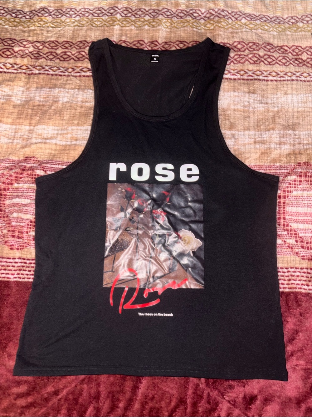 rose Graphic Black Tank Top - Unbranded